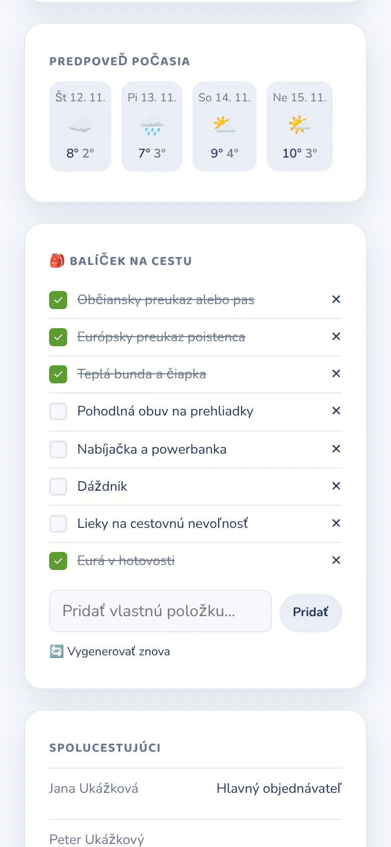 Detail zájazdu – predpoveď počasia a balíček na cestu